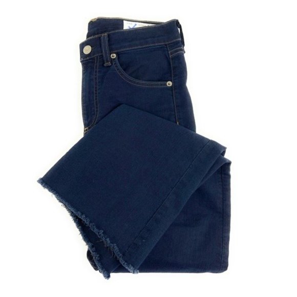 Rag & Bone 10” Crop Flare Fray Hem Dark Wash Dune - Picture 2 of 8